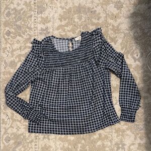 Navy and White Checkered Blouse